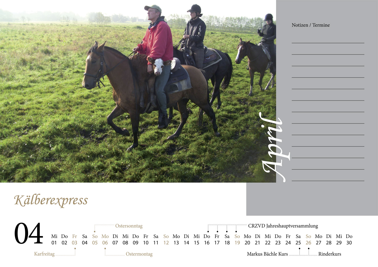 Kalender 2026 Gut Dalwitz - April - Kälberexpress